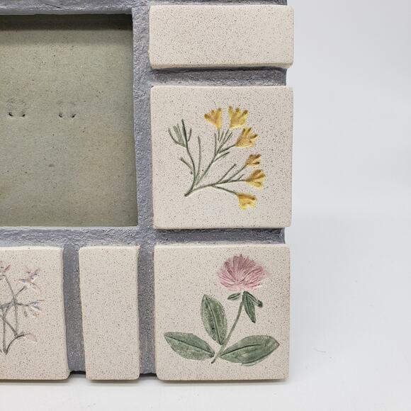 VTG Malden Hand Painted Picture Frame Tile Stone Botanical Flowers Herbs Square - Picture 2 of 6
